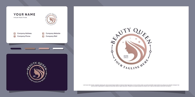 Beauty queen logo with unique concept and business card design Premium Vector