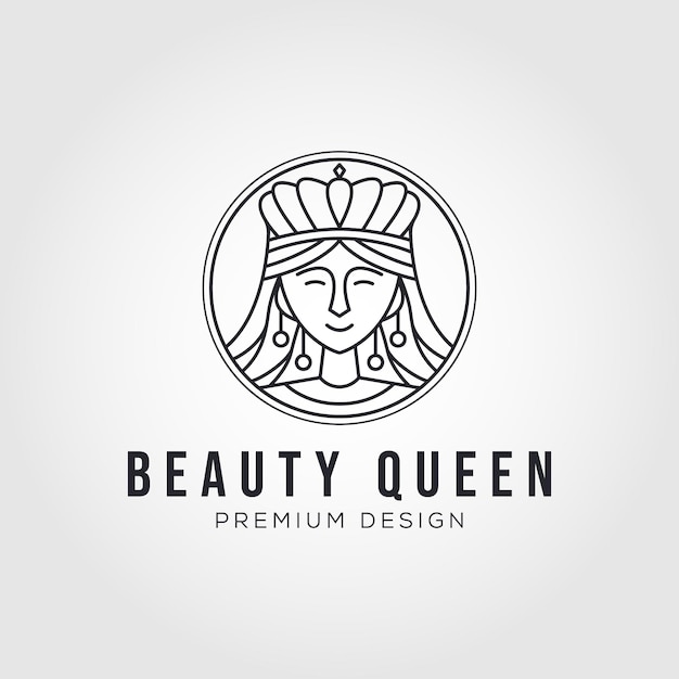 Beauty queen with crown line art logo vector symbol illustration design