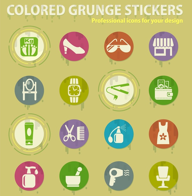 Beauty salon colored grunge icons