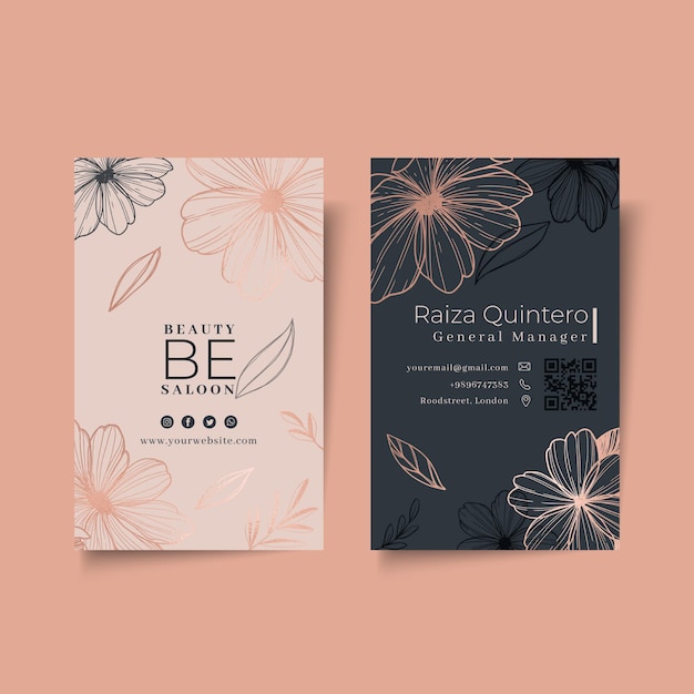 Beauty salon floral vertical business card