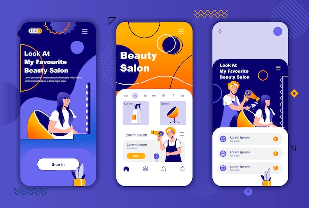 Beauty salon mobile app screens template for social networks stories