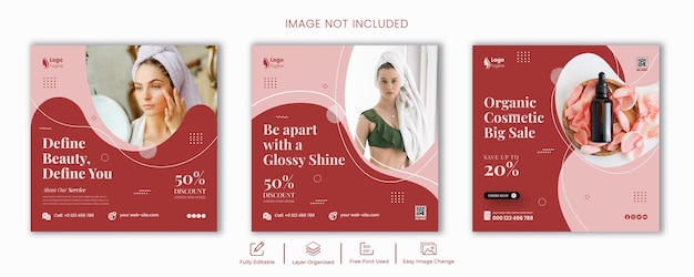 Beauty salon and skin care product social media post set template