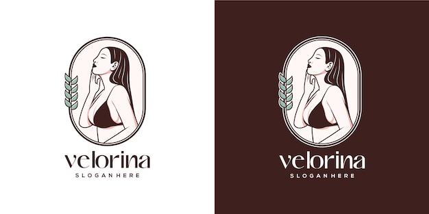 Beauty sexy woman and leaf luxury logo template