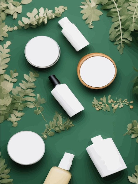 Vector beauty skincare cream in empty clean tube mockup on green leaves background organic cosmetic product