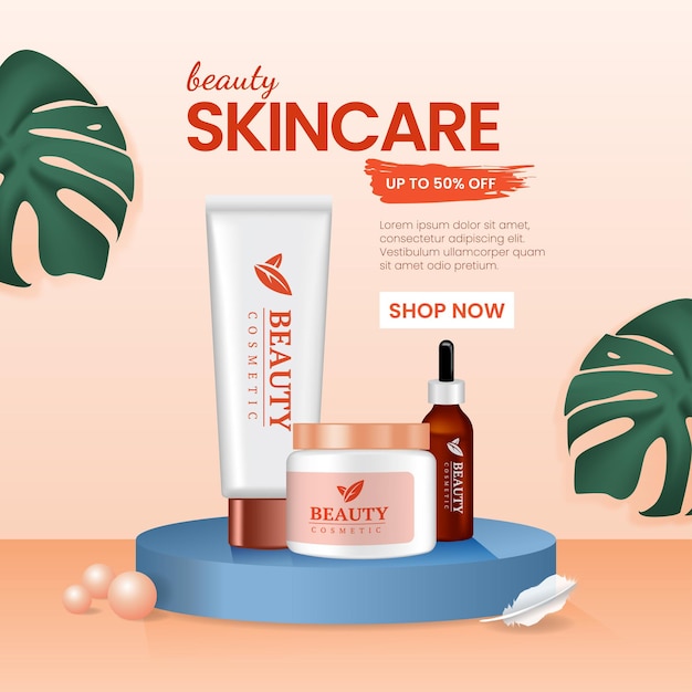 Beauty skincare product square banner for social media vector illustration