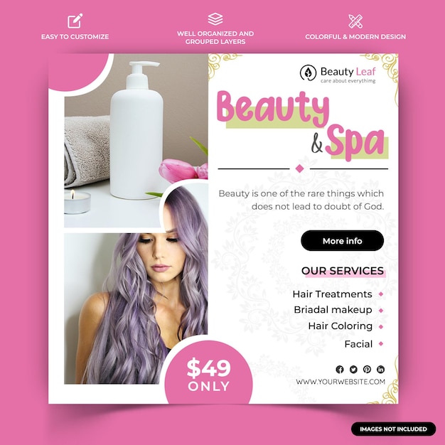 Beauty and Spa  Instagram social media post web banner template vector premium