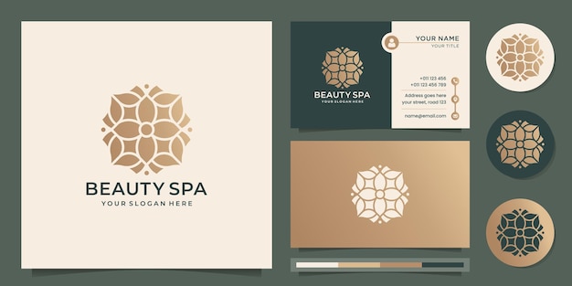 Beauty spa logo Golden logo design luxury fashion salon spa icon and business card template Premium vector