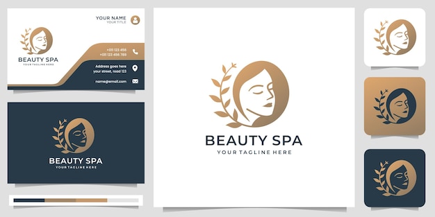 Beauty spa logo inspiration. feminine salon logo, beautiful face with leaf stylized, woman logo