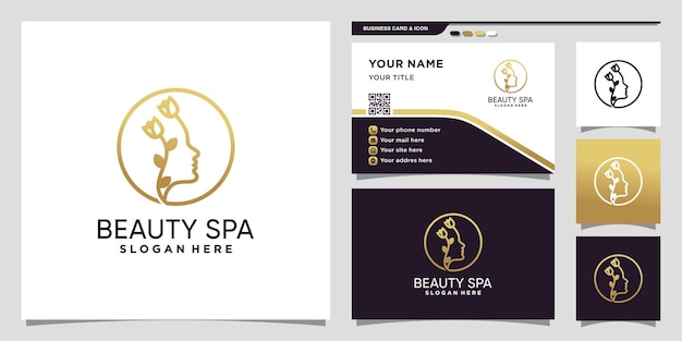 Beauty and spa logo with line art style and business card design Premium Vector