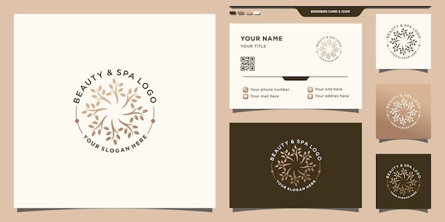 Beauty and spa logo with natural leaf concept and business card design Premium Vector