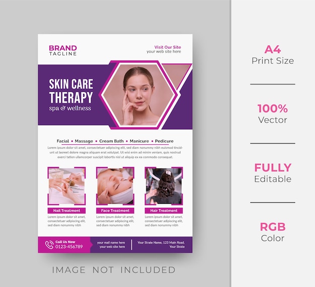 Beauty and spa salon flyer template design with creative shapes