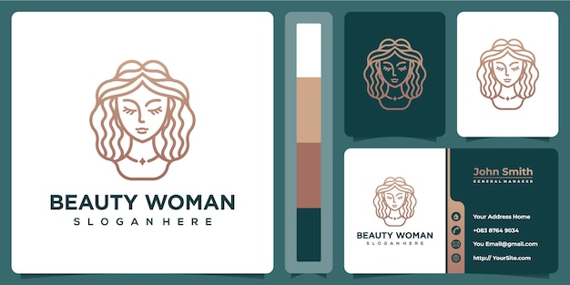 Beauty spa woman luxury logo with business card template