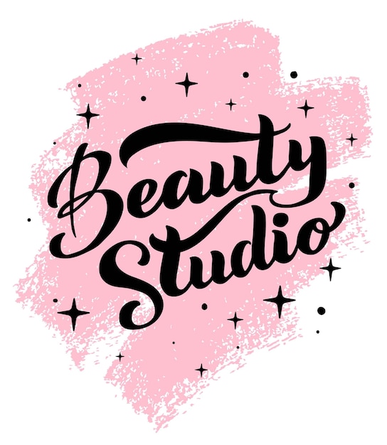 Beauty studio vector text lettering Black handwritten logo on a pink background Stylish logotype