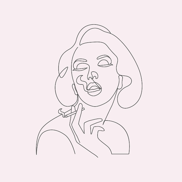 Beauty stylish woman in cigarette smoking elegant line art style