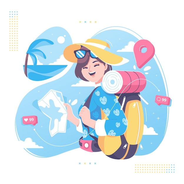 beauty tourist character illustration design