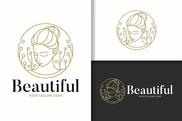 Beauty vintage woman head line art logo