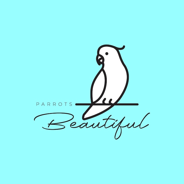 Beauty white parrot perched branch tree feminine colorful mascot logo icon vector illustration