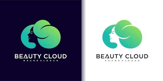 Beauty woman cloud logo with luxury gradient color style Premium vektor