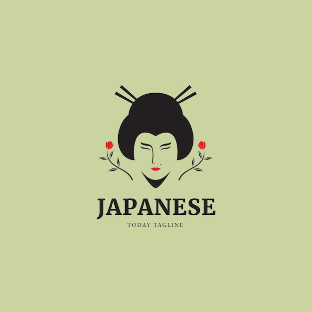 Beauty woman culture japanese logo design vector