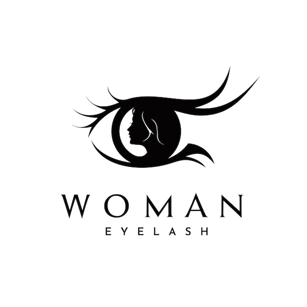 Vector beauty woman eyelash, pupil eye with girl silhouette logo design inspiration