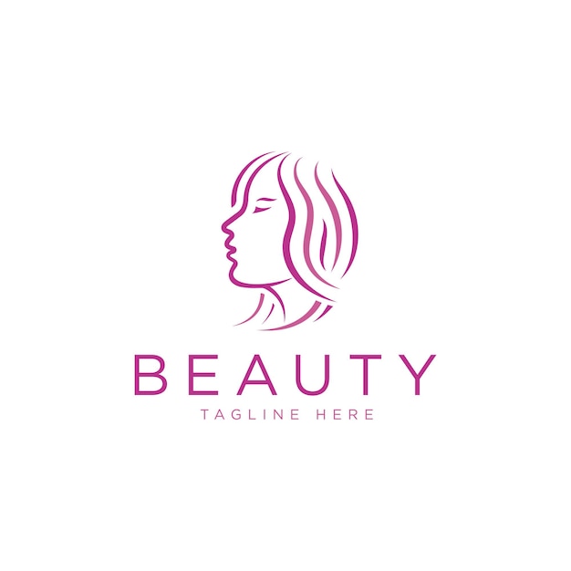 Beauty woman face logo with hair icon design template