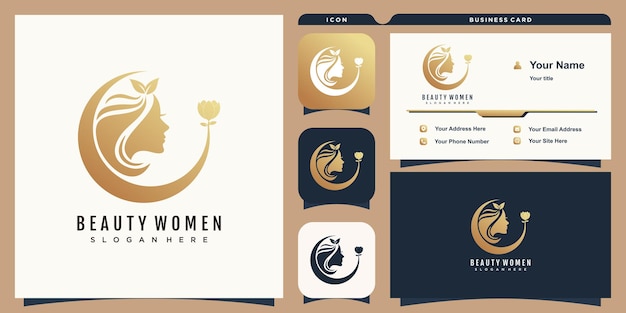 Beauty woman hair salon logo design with business card