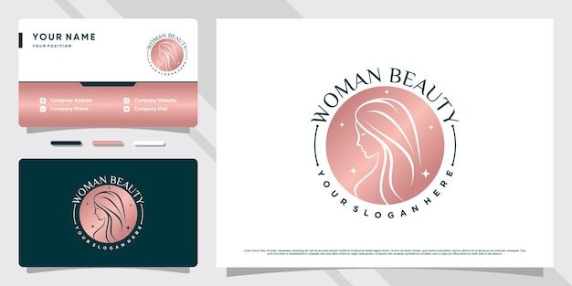 Beauty woman logo design for salon or spa with emblem style concept and business card template