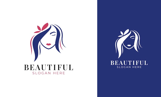 Beauty woman logo with beautiful flower and hair icon