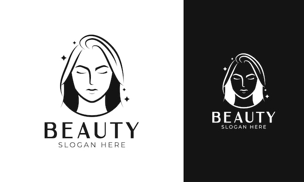 Beauty woman logo with glowing style for salon icon