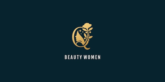 Beauty woman logo with initial letter Q concept design premium vector