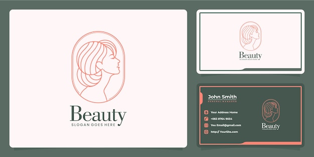 Beauty woman monoline luxury logo branding template