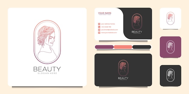 Beauty woman monoline luxury logo branding template