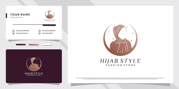 Beauty woman moslem logo wearing hijab with creative element and business card design Premium Vector