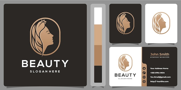 Beauty woman nature logo design with business card template