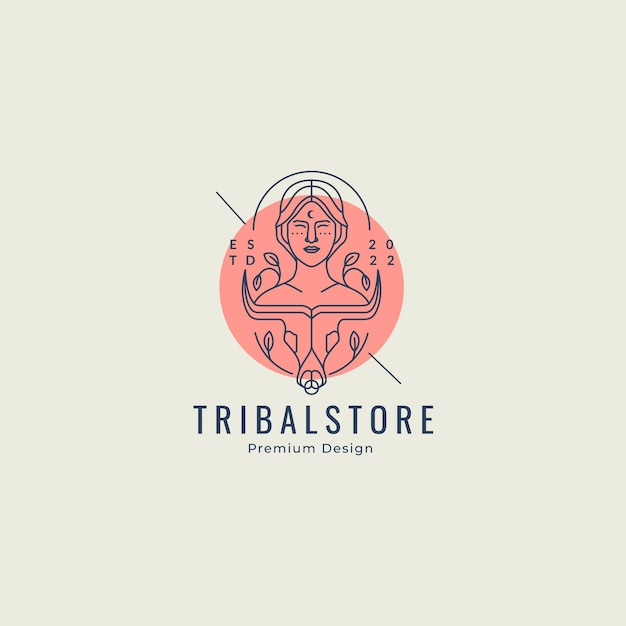 Beauty woman tribal minimalist logo design vector graphic icon symbol illustration