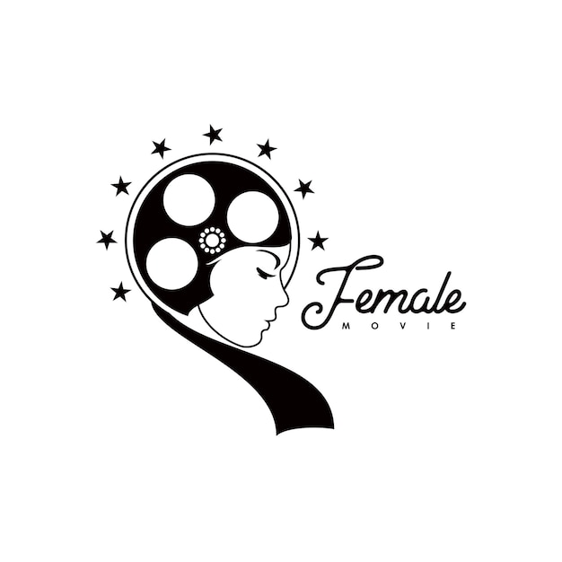 Beauty Woman with Film Reel roll for Film Production Studio female movie  Logo design vector