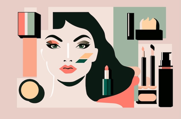 beauty woman with perfect makeup beautiful professional make-up salon make up fashion concept horizontal copy space portrait vector illustration