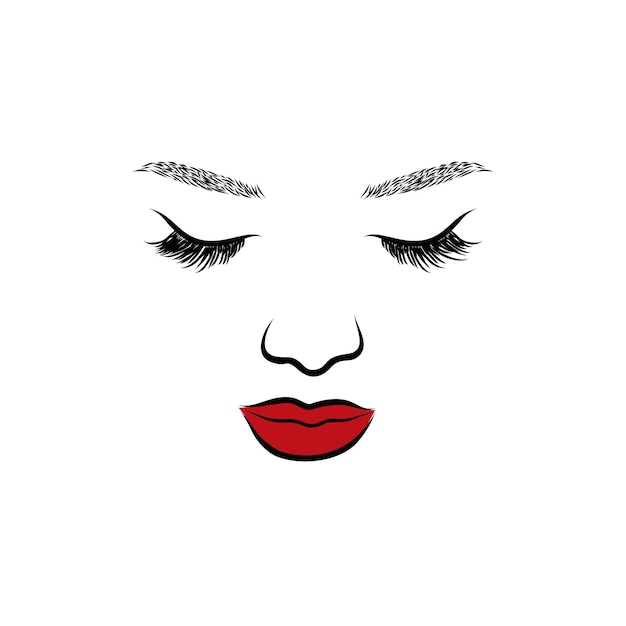 beauty women face closed eye with red lips salon and spa logo design