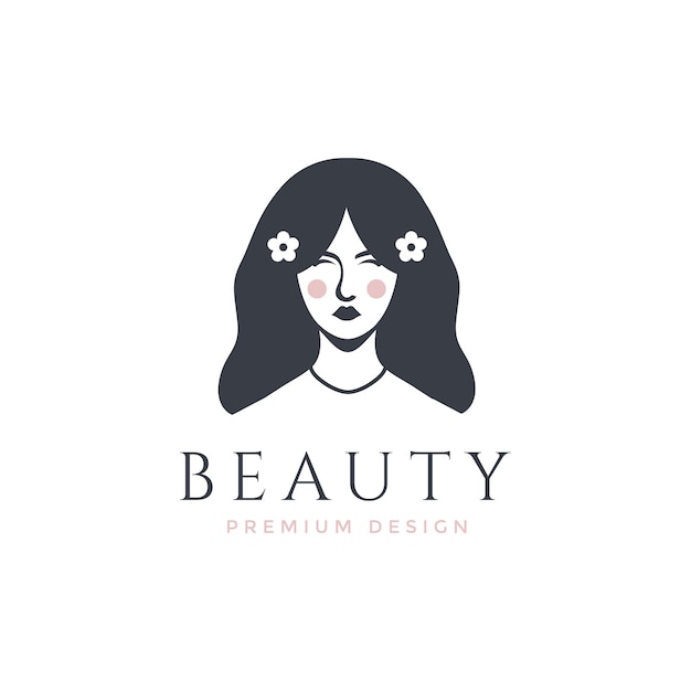 Beauty women face head body feminine lady makeup portrait logo design vector abstract illustration