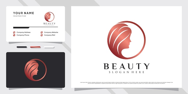 Beauty women face logo inspiration with creative concept and business card design Premium Vector