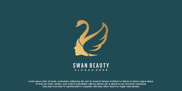 Beauty women face logo with swan concept design vector icon illustration