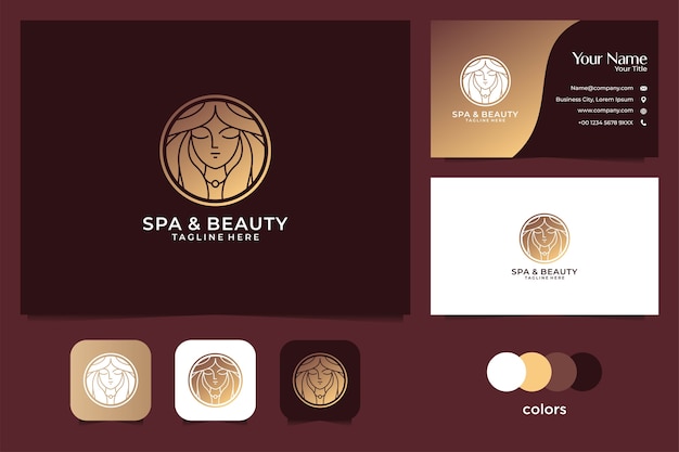 Beauty women gold logo design and business card. good use for spa and beauty salon logo