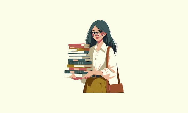 beauty women hold books vector illustration flat design