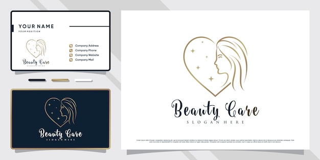 Beauty women logo design for salon spa with creative element and business card template