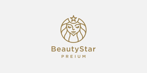 Beauty women with line art style logo design template