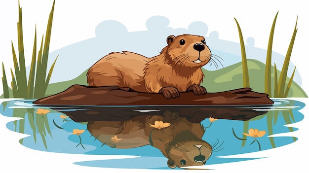 Beaver Builder 2D Flat Cartoon Vector Illustration