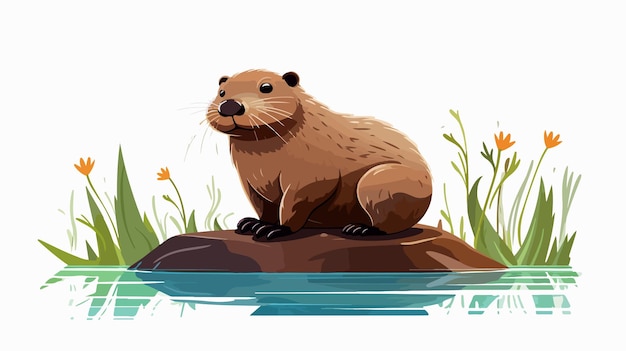 Beaver Builder 2D Flat Cartoon Vector Illustration