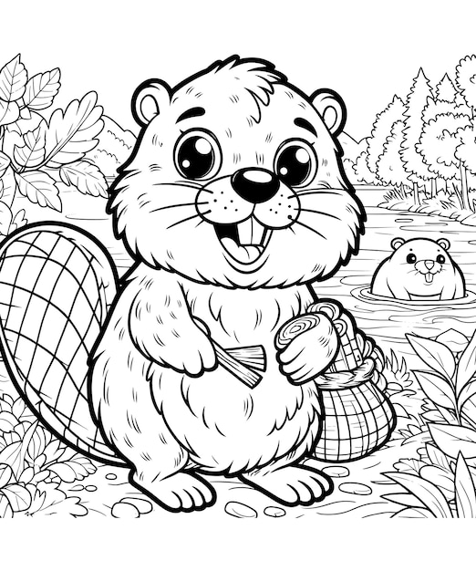 Beaver coloring pages vector art and illustration