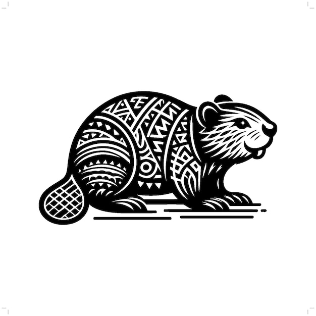 Beaver silhouette in animal ethnic polynesia tribal illustration