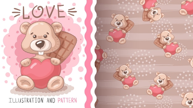 Beaver wit heart seamless pattern